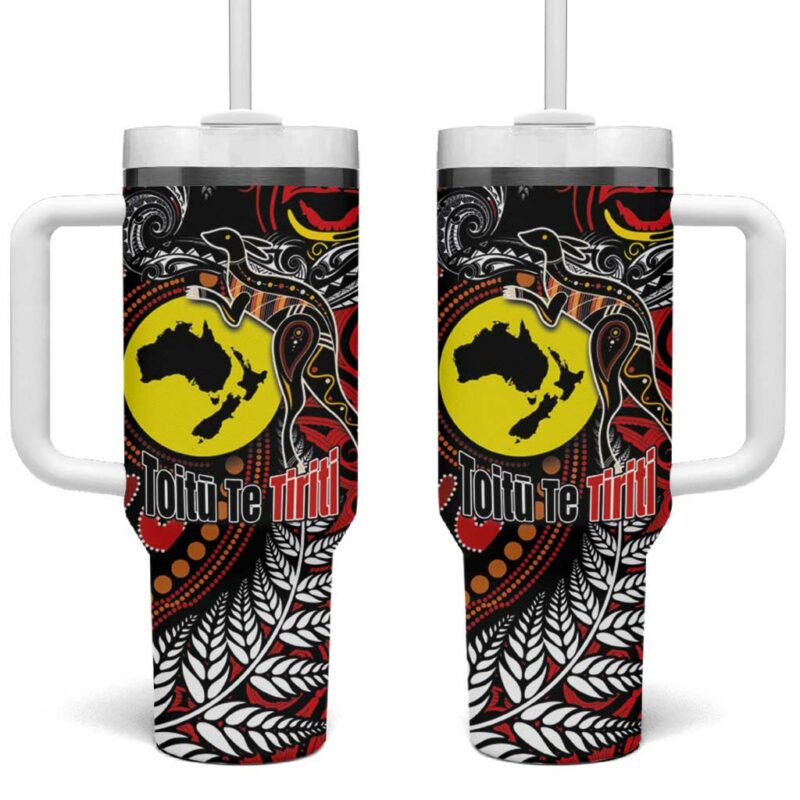 Aotearoa and Australia Toitu Te Tiriti Honour the Treaty Stand Together Stand Stronger Custom Stanley Quencher 40oz Stainless Steel Tumbler With Handle - Threewoofs