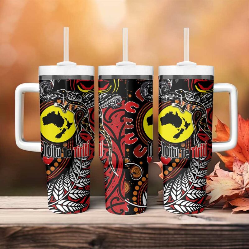 Aotearoa and Australia Toitu Te Tiriti Honour the Treaty Stand Together Stand Stronger Custom Stanley Quencher 40oz Stainless Steel Tumbler With Handle - Threewoofs - Image 4