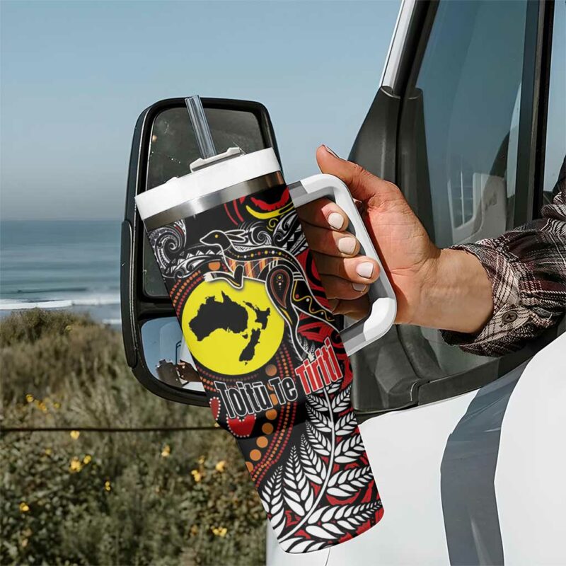 Aotearoa and Australia Toitu Te Tiriti Honour the Treaty Stand Together Stand Stronger Custom Stanley Quencher 40oz Stainless Steel Tumbler With Handle - Threewoofs - Image 7