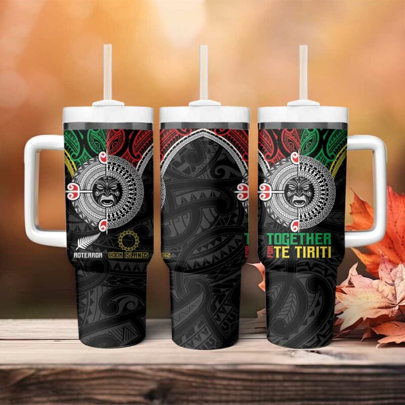 Aotearoa and Cook Islands Mo Te Tiriti New Zealand Custom Stanley Quencher 40oz Stainless Steel Tumbler With Handle - Threewoofs - Image 4