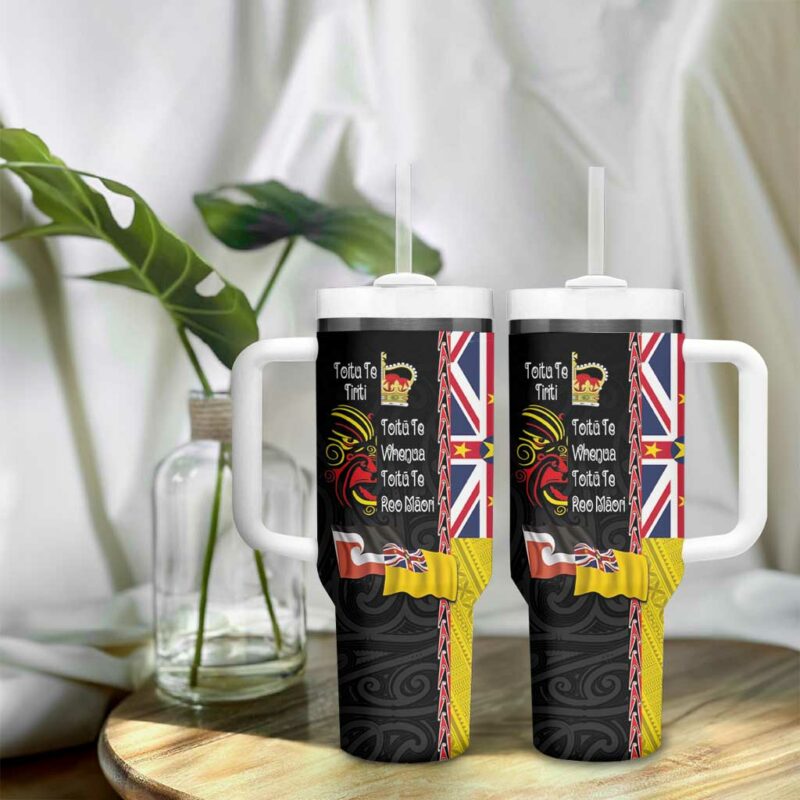 Aotearoa and Niue Toitu Te Tiriti Honour the Treaty Fight Together Stand Together Custom Stanley Quencher 40oz Stainless Steel Tumbler With Handle - Threewoofs - Image 9