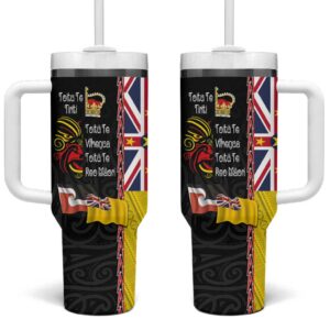 Aotearoa and Niue Toitu Te Tiriti Honour the Treaty Fight Together Stand Together Custom Stanley Quencher 40oz Stainless Steel Tumbler With Handle - Threewoofs