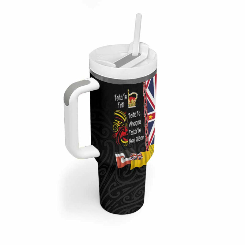Aotearoa and Niue Toitu Te Tiriti Honour the Treaty Fight Together Stand Together Custom Stanley Quencher 40oz Stainless Steel Tumbler With Handle - Threewoofs - Image 2