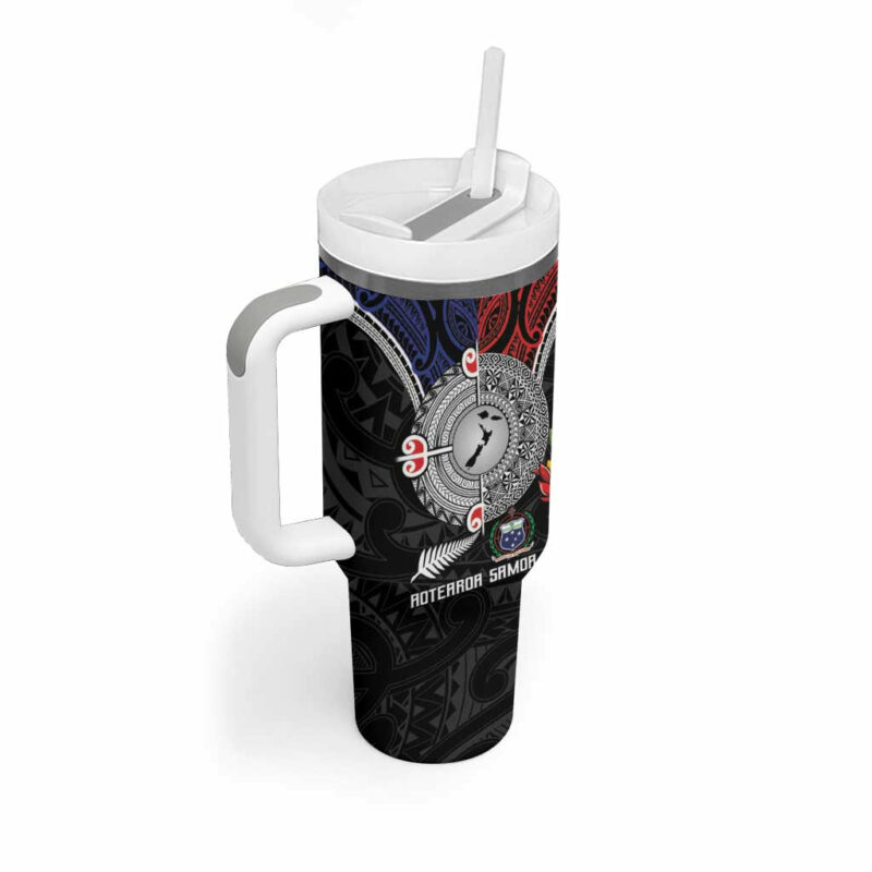 Aotearoa and Samoa Mo Te Tiriti Tangata Moana Stand with Tangata Whenua Custom Stanley Quencher 40oz Stainless Steel Tumbler With Handle - Threewoofs - Image 3