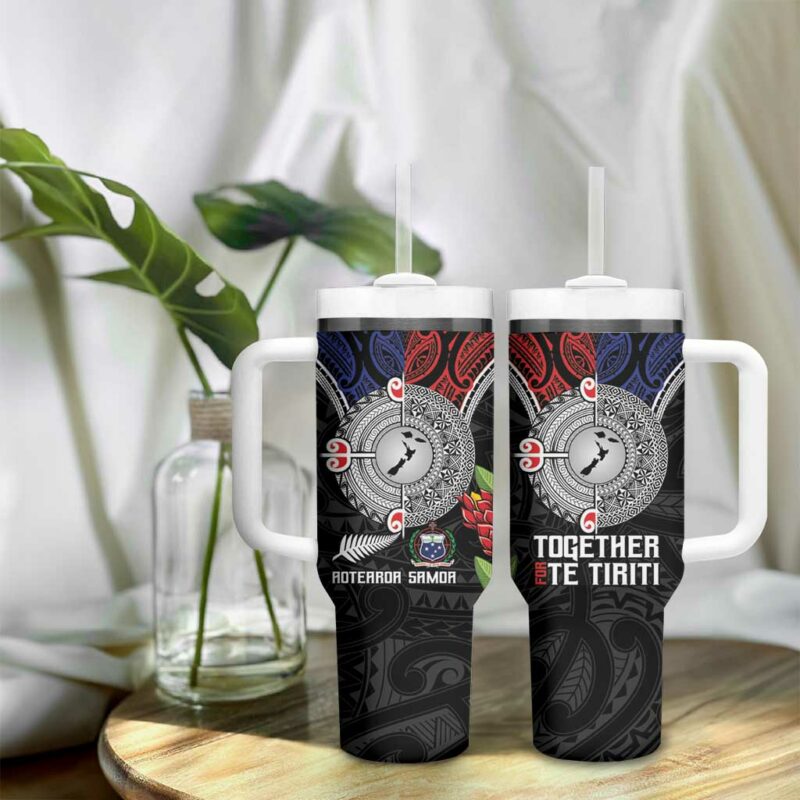 Aotearoa and Samoa Mo Te Tiriti Tangata Moana Stand with Tangata Whenua Custom Stanley Quencher 40oz Stainless Steel Tumbler With Handle - Threewoofs - Image 9