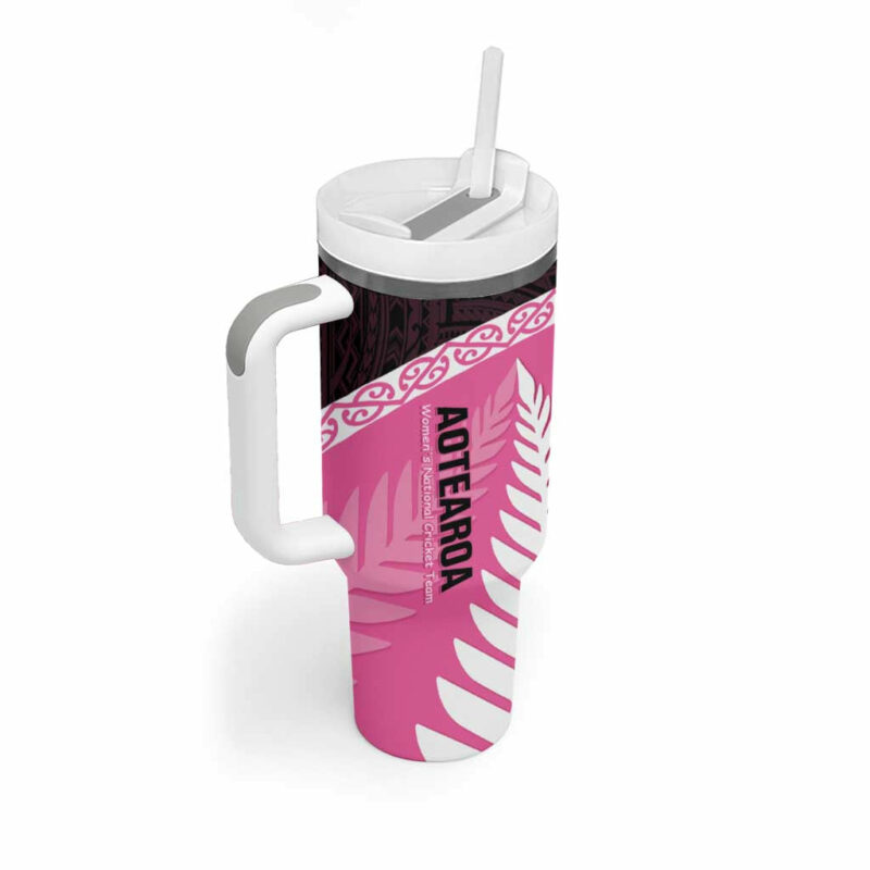 Aotearoa Cricket Go White Silver Fern Custom Stanley Quencher 40oz Stainless Steel Tumbler With Handle - Threewoofs - Image 2