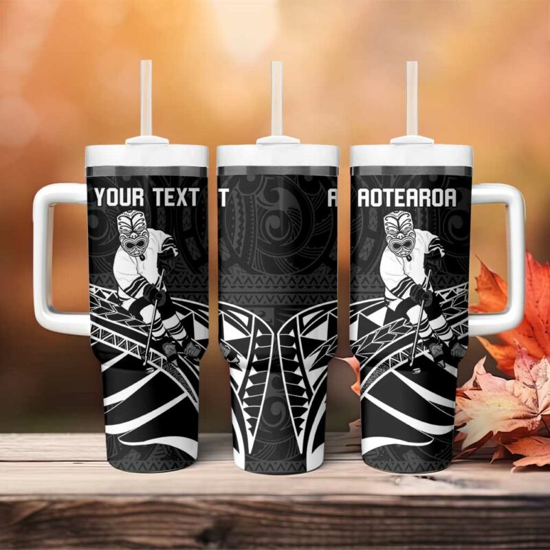 Aotearoa Ice Hockey NZ Tiki Mascot Maori Custom Stanley Quencher 40oz Stainless Steel Tumbler With Handle - Threewoofs - Image 4