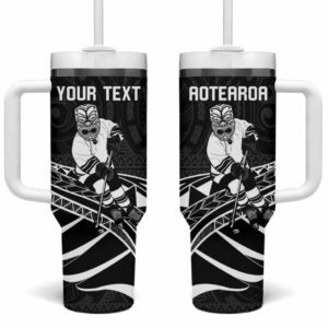 Aotearoa Ice Hockey NZ Tiki Mascot Maori Custom Stanley Quencher 40oz Stainless Steel Tumbler With Handle - Threewoofs