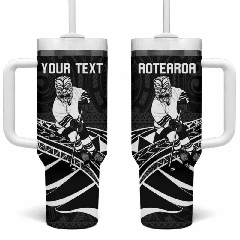 Aotearoa Ice Hockey NZ Tiki Mascot Maori Custom Stanley Quencher 40oz Stainless Steel Tumbler With Handle - Threewoofs