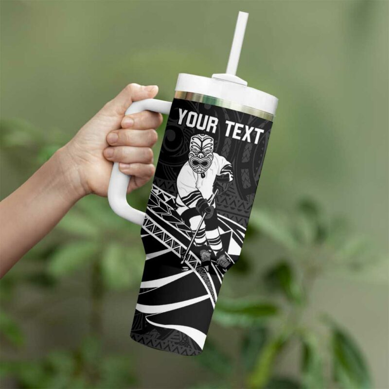 Aotearoa Ice Hockey NZ Tiki Mascot Maori Custom Stanley Quencher 40oz Stainless Steel Tumbler With Handle - Threewoofs - Image 3