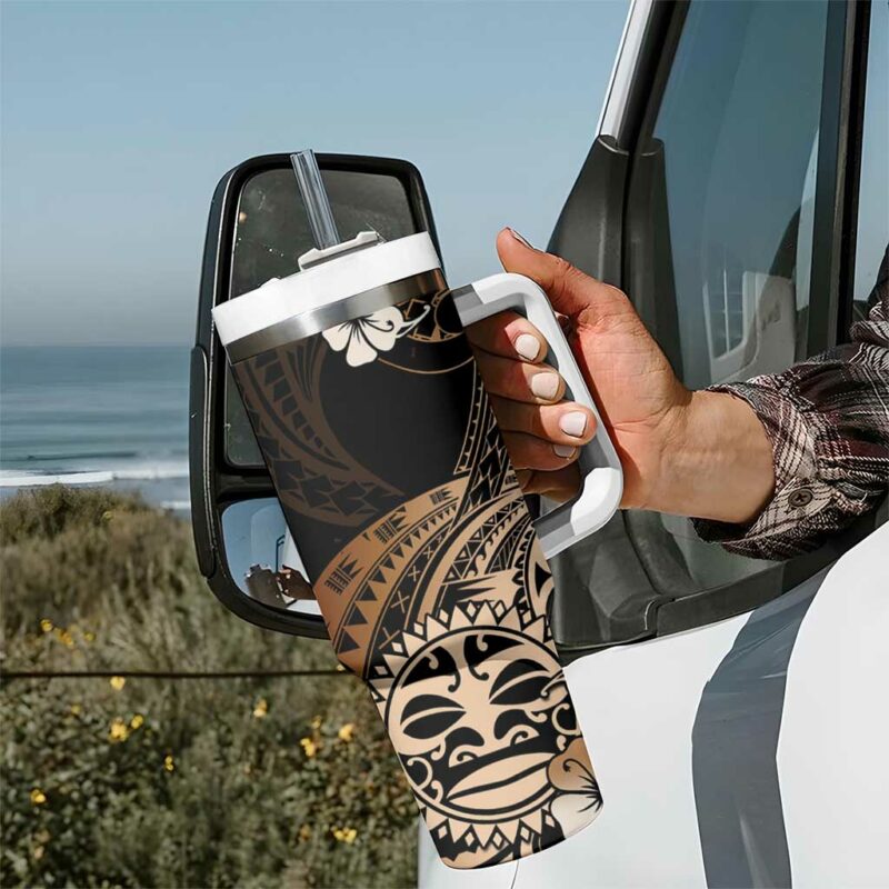 Aotearoa Kia Ora New Zealand Ta Moko Gold Custom Stanley Quencher 40oz Stainless Steel Tumbler With Handle - Threewoofs - Image 7