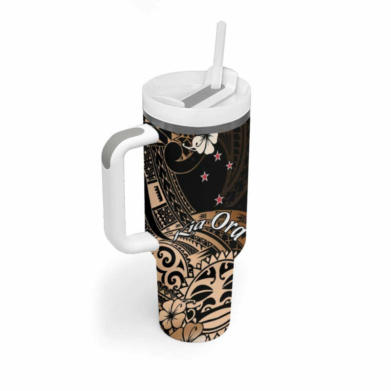 Aotearoa Kia Ora New Zealand Ta Moko Gold Custom Stanley Quencher 40oz Stainless Steel Tumbler With Handle - Threewoofs - Image 2