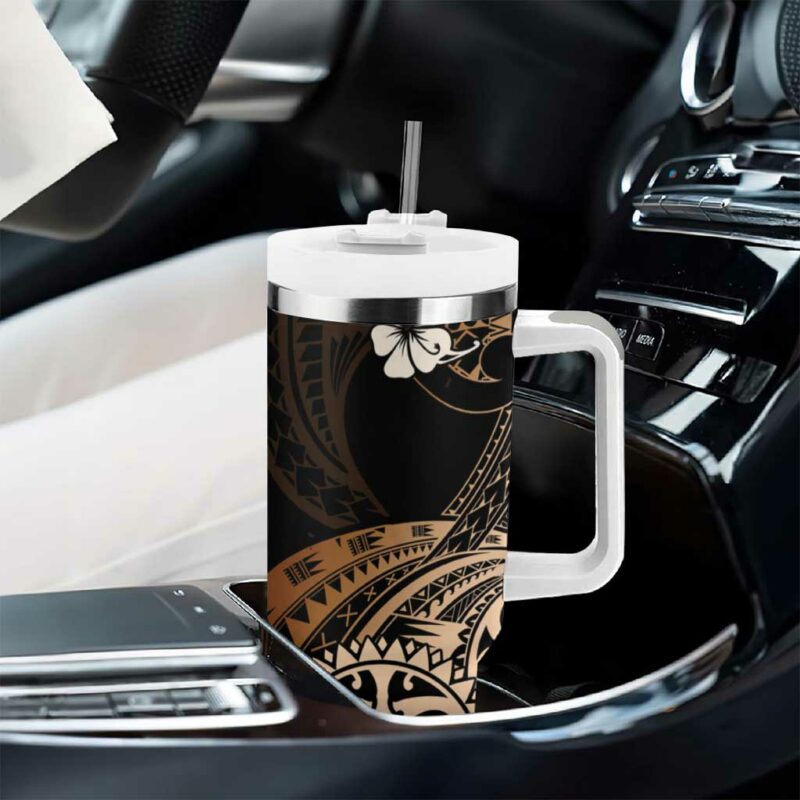 Aotearoa Kia Ora New Zealand Ta Moko Gold Custom Stanley Quencher 40oz Stainless Steel Tumbler With Handle - Threewoofs - Image 8