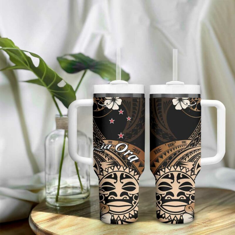 Aotearoa Kia Ora New Zealand Ta Moko Gold Custom Stanley Quencher 40oz Stainless Steel Tumbler With Handle - Threewoofs - Image 9