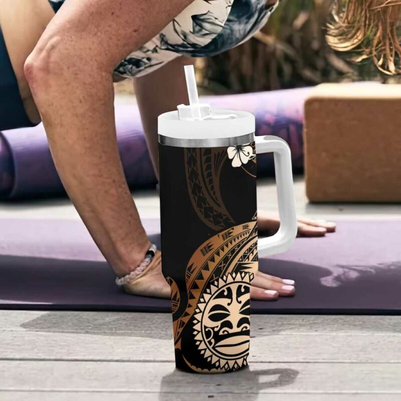 Aotearoa Kia Ora New Zealand Ta Moko Gold Custom Stanley Quencher 40oz Stainless Steel Tumbler With Handle - Threewoofs - Image 6