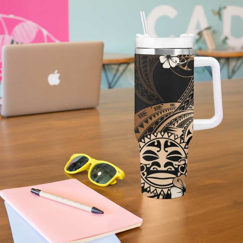 Aotearoa Kia Ora New Zealand Ta Moko Gold Custom Stanley Quencher 40oz Stainless Steel Tumbler With Handle - Threewoofs - Image 5