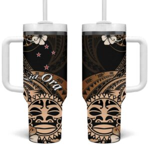 Aotearoa Kia Ora New Zealand Ta Moko Gold Custom Stanley Quencher 40oz Stainless Steel Tumbler With Handle - Threewoofs