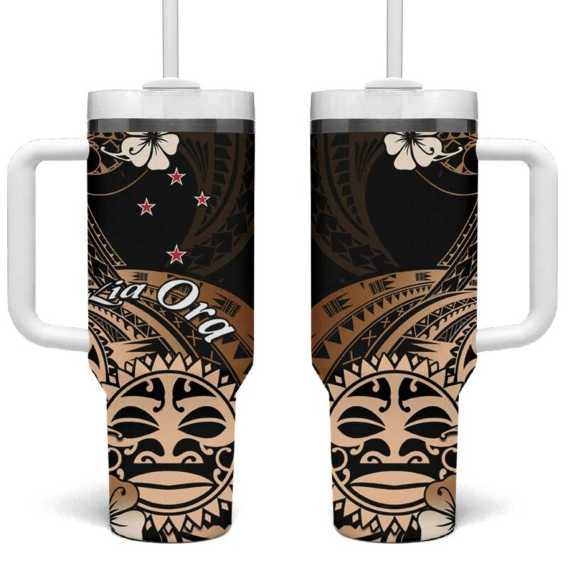 Aotearoa Kia Ora New Zealand Ta Moko Gold Custom Stanley Quencher 40oz Stainless Steel Tumbler With Handle - Threewoofs