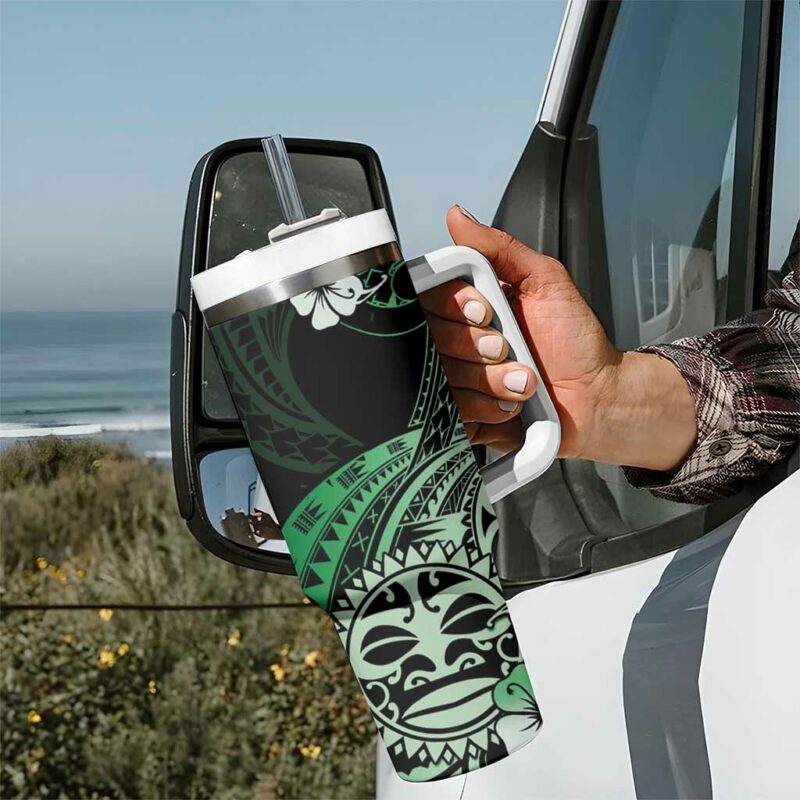 Aotearoa Kia Ora New Zealand Ta Moko Green Custom Stanley Quencher 40oz Stainless Steel Tumbler With Handle - Threewoofs - Image 7