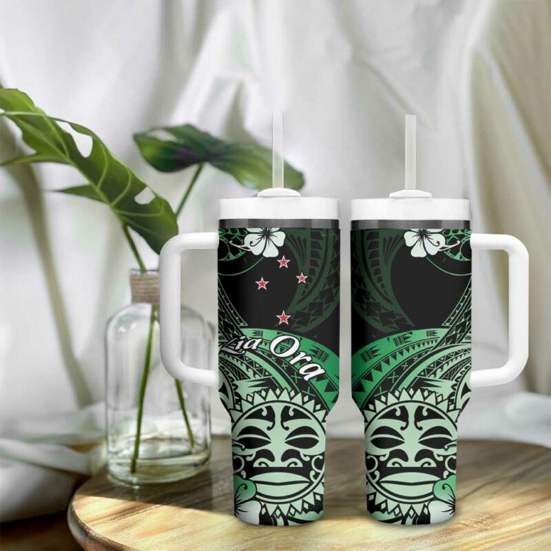 Aotearoa Kia Ora New Zealand Ta Moko Green Custom Stanley Quencher 40oz Stainless Steel Tumbler With Handle - Threewoofs - Image 9
