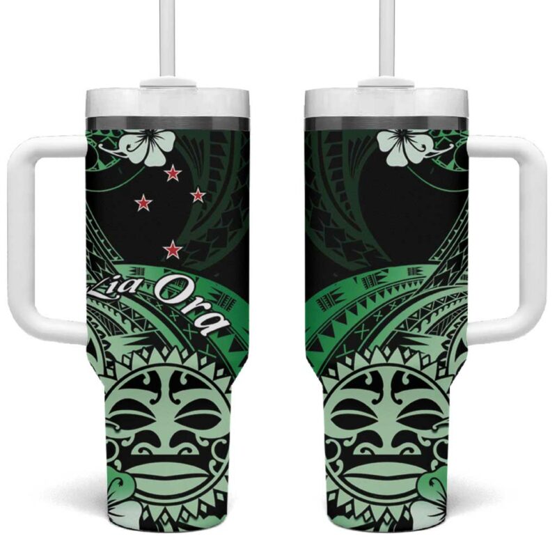 Aotearoa Kia Ora New Zealand Ta Moko Green Custom Stanley Quencher 40oz Stainless Steel Tumbler With Handle - Threewoofs