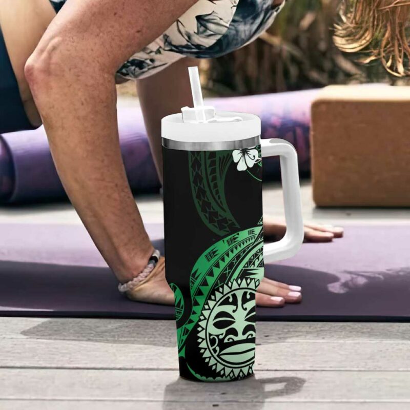 Aotearoa Kia Ora New Zealand Ta Moko Green Custom Stanley Quencher 40oz Stainless Steel Tumbler With Handle - Threewoofs - Image 6