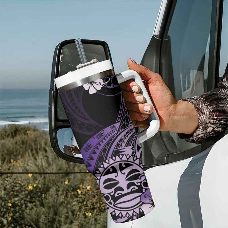 Aotearoa Kia Ora New Zealand Ta Moko Purple Custom Stanley Quencher 40oz Stainless Steel Tumbler With Handle - Threewoofs - Image 7