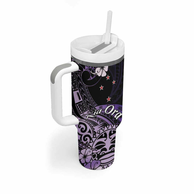 Aotearoa Kia Ora New Zealand Ta Moko Purple Custom Stanley Quencher 40oz Stainless Steel Tumbler With Handle - Threewoofs - Image 2