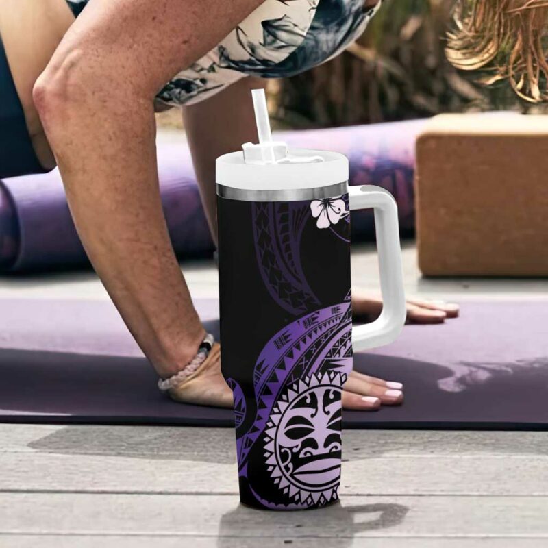 Aotearoa Kia Ora New Zealand Ta Moko Purple Custom Stanley Quencher 40oz Stainless Steel Tumbler With Handle - Threewoofs - Image 6