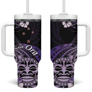 Aotearoa Kia Ora New Zealand Ta Moko Purple Custom Stanley Quencher 40oz Stainless Steel Tumbler With Handle - Threewoofs