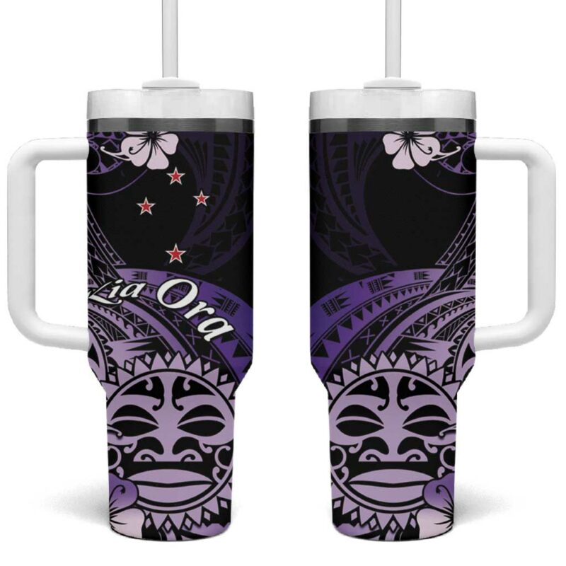 Aotearoa Kia Ora New Zealand Ta Moko Purple Custom Stanley Quencher 40oz Stainless Steel Tumbler With Handle - Threewoofs