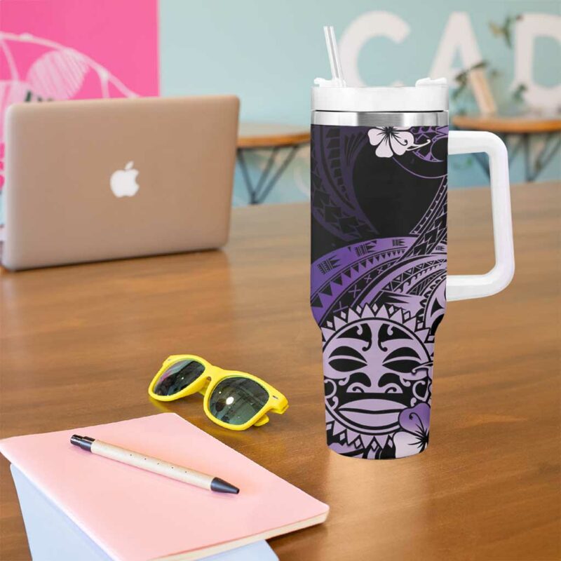 Aotearoa Kia Ora New Zealand Ta Moko Purple Custom Stanley Quencher 40oz Stainless Steel Tumbler With Handle - Threewoofs - Image 5