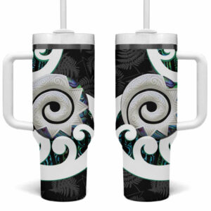 Aotearoa Koru Cyan Maori Paua Shell Mix Silver Fern Custom Stanley Quencher 40oz Stainless Steel Tumbler With Handle - Threewoofs