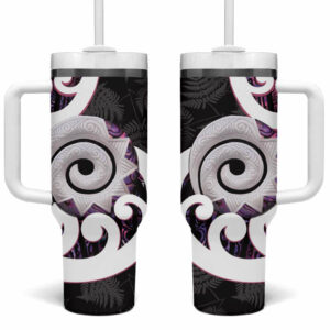 Aotearoa Koru Purple Maori Paua Shell Mix Silver Fern Custom Stanley Quencher 40oz Stainless Steel Tumbler With Handle - Threewoofs