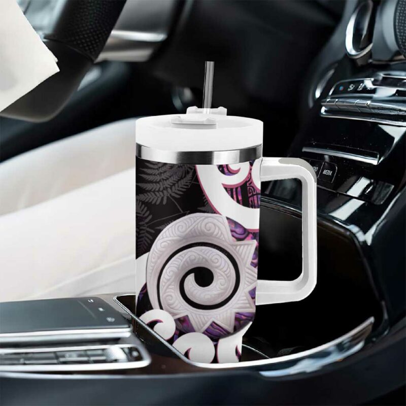 Aotearoa Koru Purple Maori Paua Shell Mix Silver Fern Custom Stanley Quencher 40oz Stainless Steel Tumbler With Handle - Threewoofs - Image 8