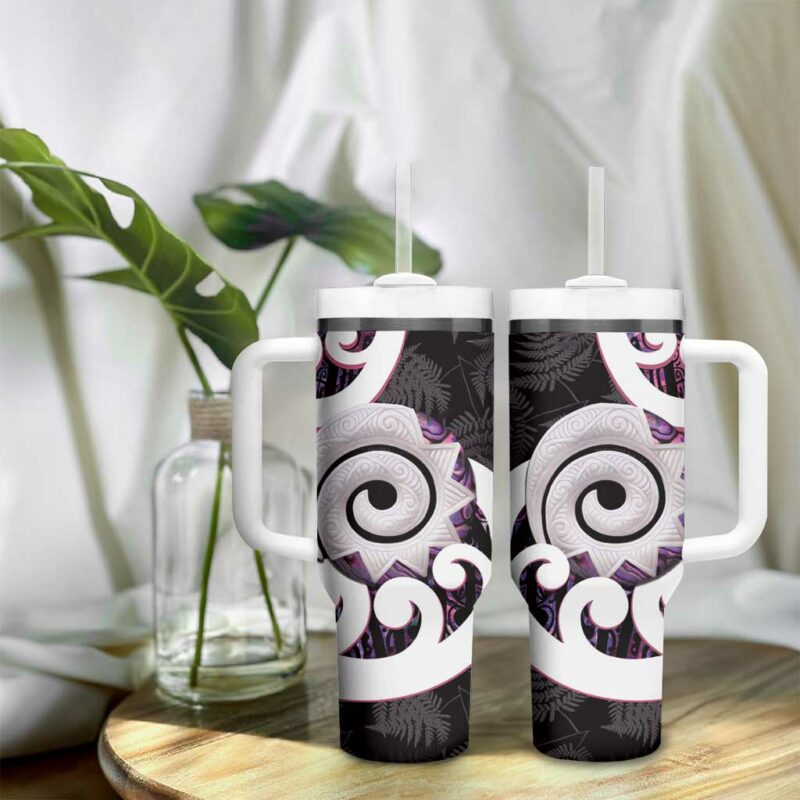 Aotearoa Koru Purple Maori Paua Shell Mix Silver Fern Custom Stanley Quencher 40oz Stainless Steel Tumbler With Handle - Threewoofs - Image 9