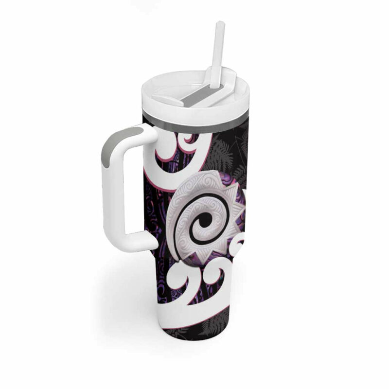 Aotearoa Koru Purple Maori Paua Shell Mix Silver Fern Custom Stanley Quencher 40oz Stainless Steel Tumbler With Handle - Threewoofs - Image 2
