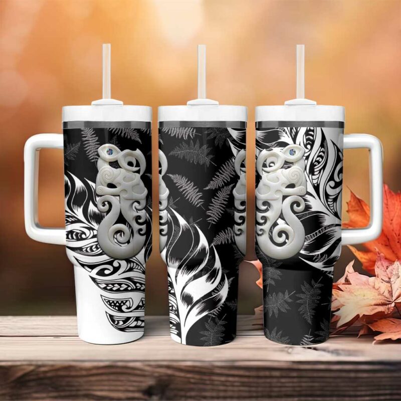 Aotearoa Manaia NZ Maori Silver Fern Custom Stanley Quencher 40oz Stainless Steel Tumbler With Handle - Threewoofs - Image 4