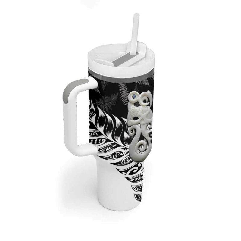 Aotearoa Manaia NZ Maori Silver Fern Custom Stanley Quencher 40oz Stainless Steel Tumbler With Handle - Threewoofs - Image 2