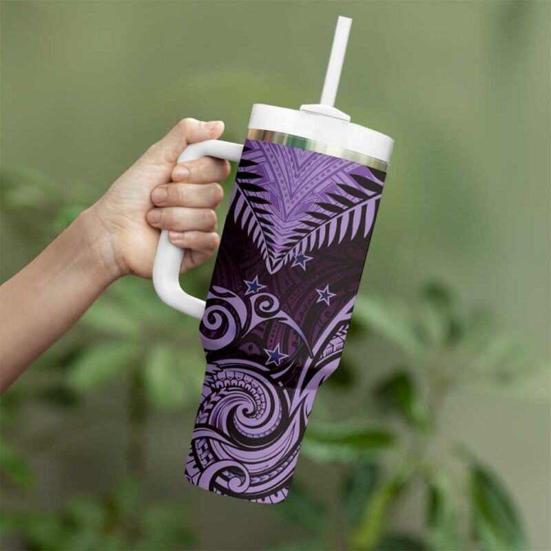 Aotearoa Maori Kiwi Purple Fern Custom Stanley Quencher 40oz Stainless Steel Tumbler With Handle - Threewoofs - Image 3