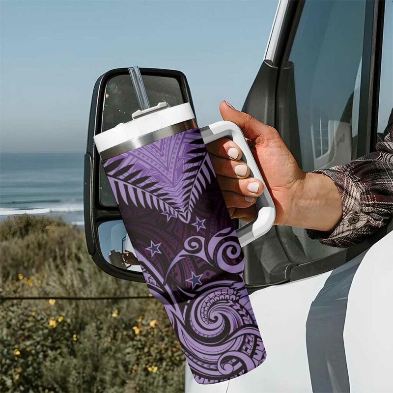 Aotearoa Maori Kiwi Purple Fern Custom Stanley Quencher 40oz Stainless Steel Tumbler With Handle - Threewoofs - Image 7
