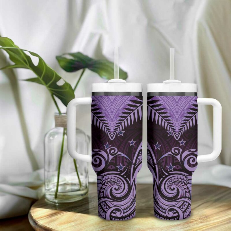 Aotearoa Maori Kiwi Purple Fern Custom Stanley Quencher 40oz Stainless Steel Tumbler With Handle - Threewoofs - Image 9