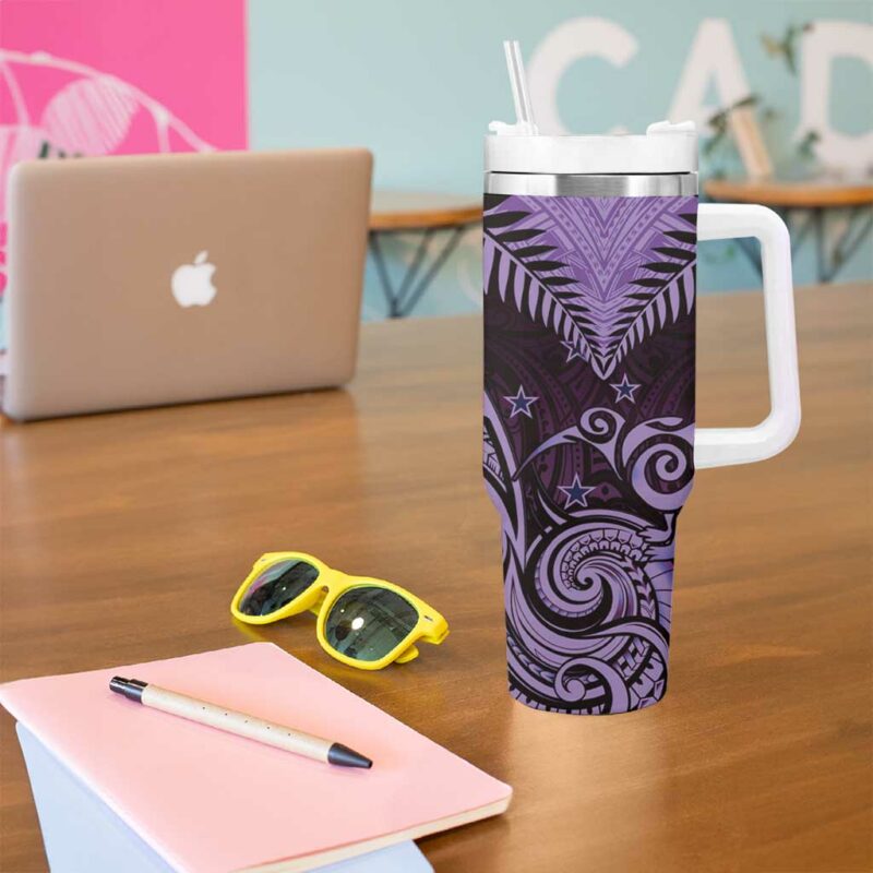 Aotearoa Maori Kiwi Purple Fern Custom Stanley Quencher 40oz Stainless Steel Tumbler With Handle - Threewoofs - Image 5