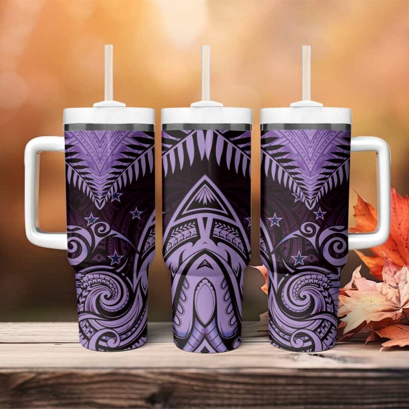 Aotearoa Maori Kiwi Purple Fern Custom Stanley Quencher 40oz Stainless Steel Tumbler With Handle - Threewoofs - Image 4