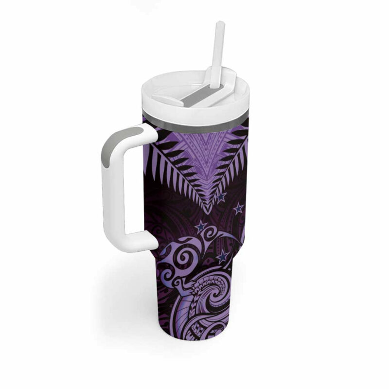 Aotearoa Maori Kiwi Purple Fern Custom Stanley Quencher 40oz Stainless Steel Tumbler With Handle - Threewoofs - Image 2