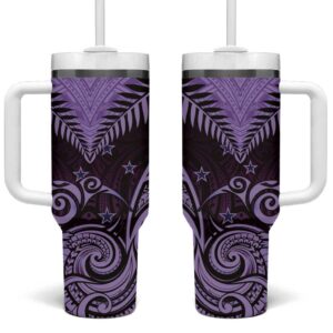Aotearoa Maori Kiwi Purple Fern Custom Stanley Quencher 40oz Stainless Steel Tumbler With Handle - Threewoofs