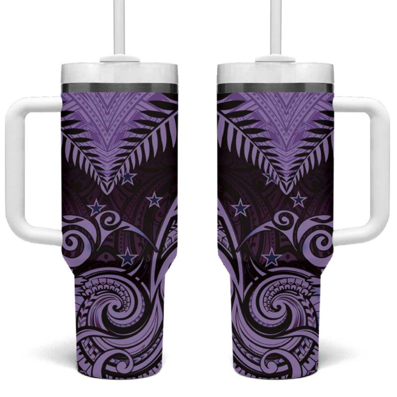 Aotearoa Maori Kiwi Purple Fern Custom Stanley Quencher 40oz Stainless Steel Tumbler With Handle - Threewoofs
