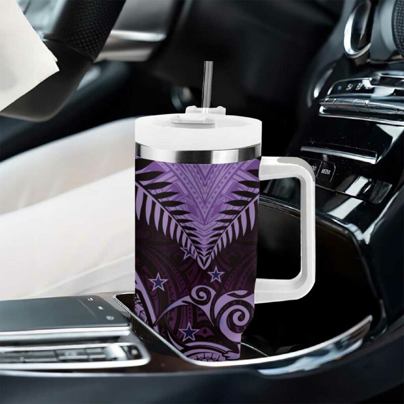 Aotearoa Maori Kiwi Purple Fern Custom Stanley Quencher 40oz Stainless Steel Tumbler With Handle - Threewoofs - Image 8