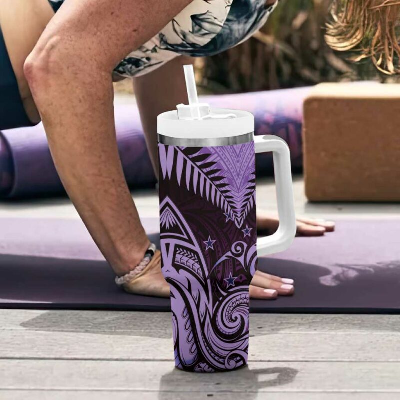 Aotearoa Maori Kiwi Purple Fern Custom Stanley Quencher 40oz Stainless Steel Tumbler With Handle - Threewoofs - Image 6
