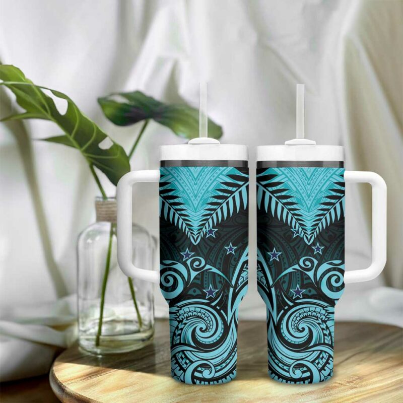 Aotearoa Maori Kiwi Turquoise Fern Custom Stanley Quencher 40oz Stainless Steel Tumbler With Handle - Threewoofs - Image 9